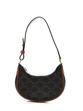 CELINE Canvas Calfskin Mini Ava Triomphe Shoulder Bag in Tan